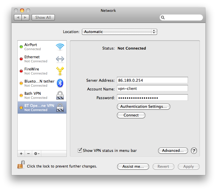 VPN settings