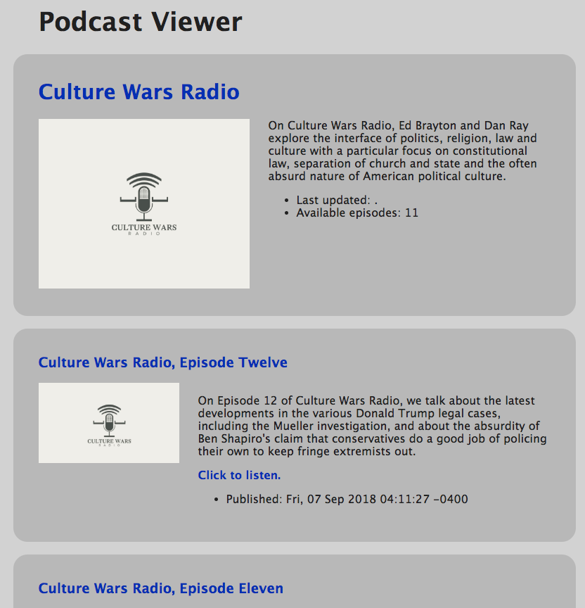 A screenshot of an example page: http://podviewer.cai.zone/index.php?feed=https%253A%252F%252Fstcynic.podbean.com%252Ffeed%252F
