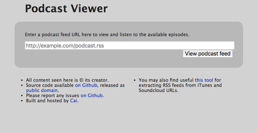 A screenshot of the page you see when you visit http://podviewer.cai.zone/